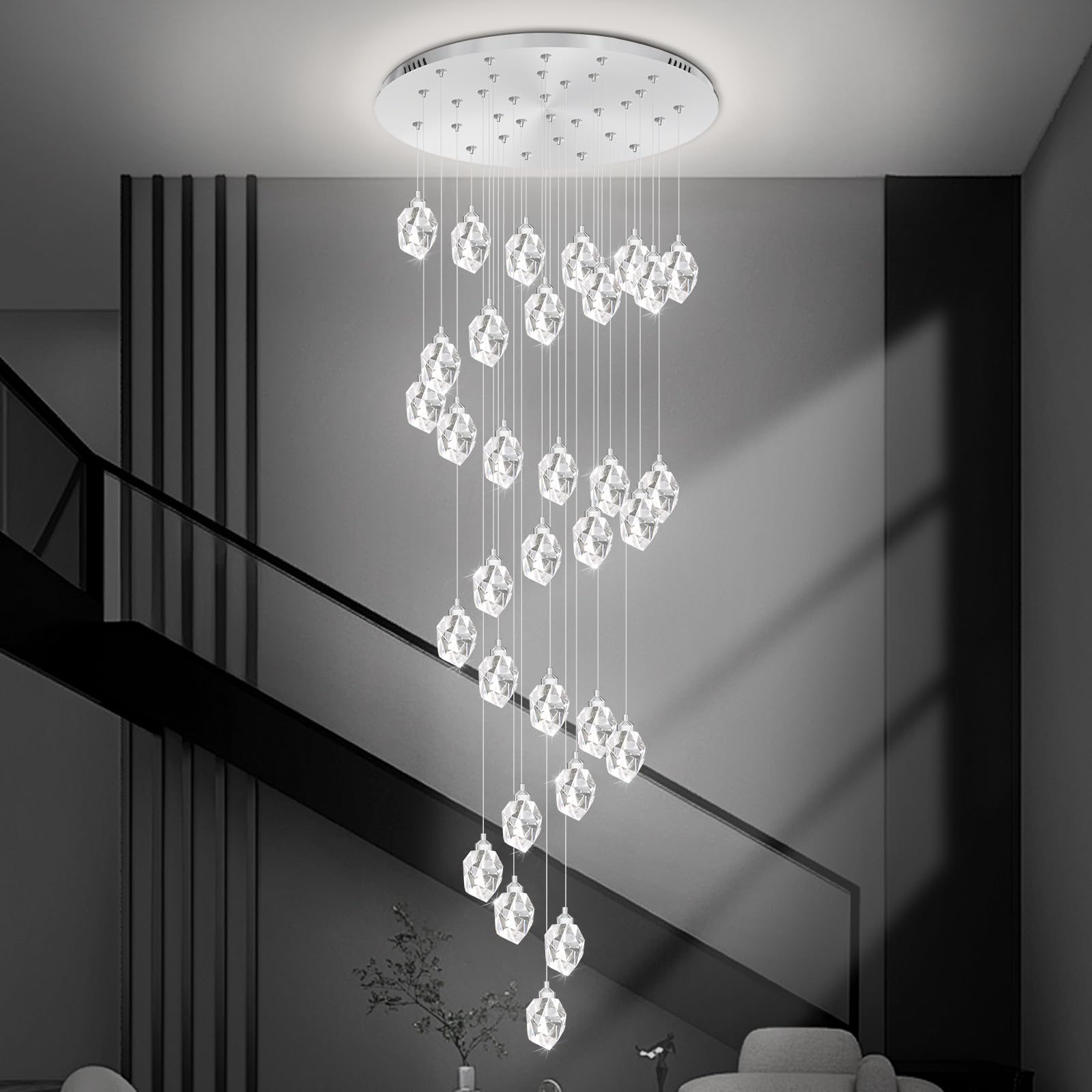 IDEQUY Spiral Staircase Crystal Chandeliers 150 inch Long